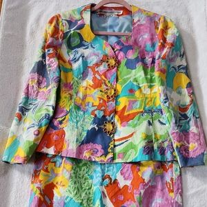 Anne Cummins For UMI Artistic Pattern Skirt Suit Size 6/8 Preowned